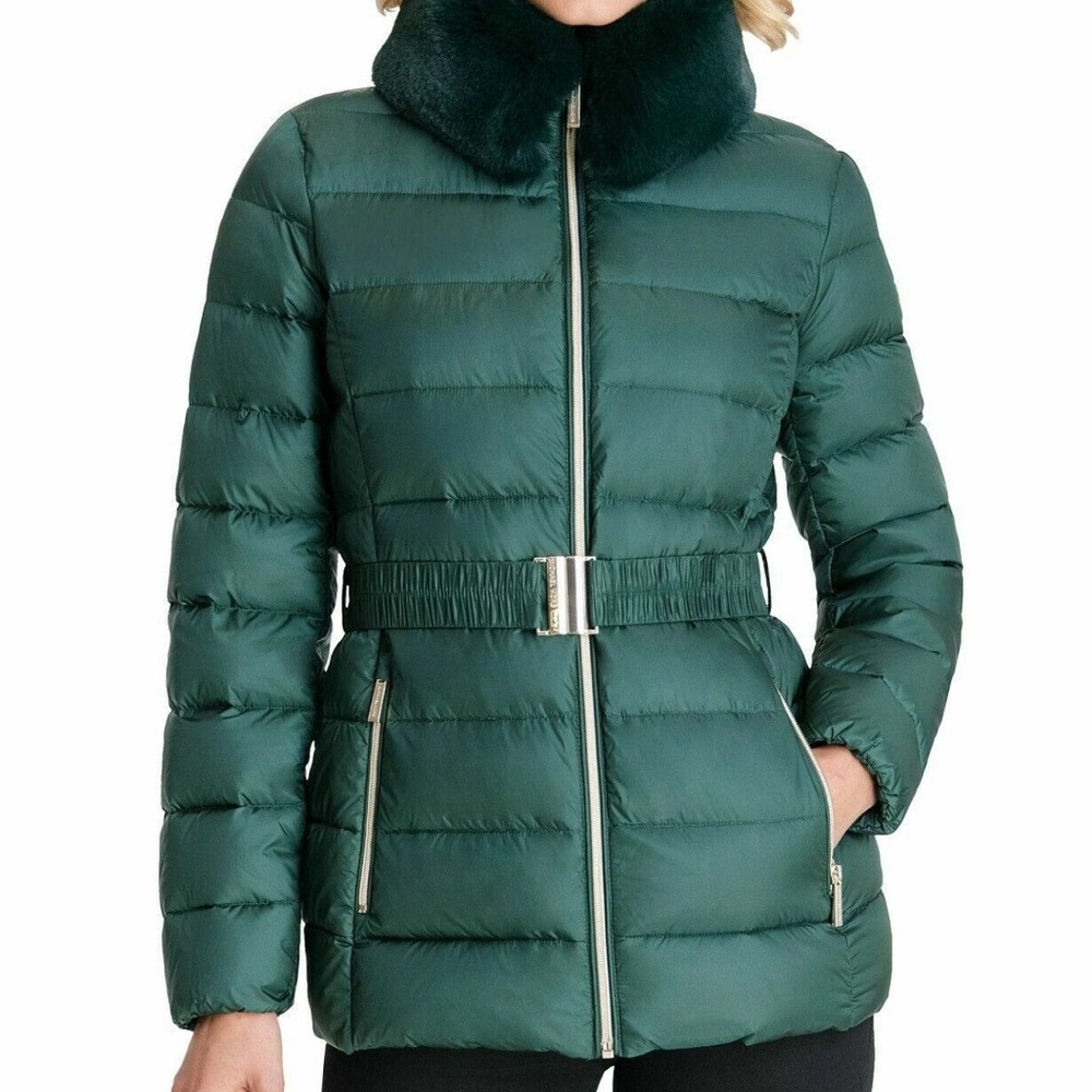 Michael Kors Faux Fur Collar Quilted Packable Jacket
